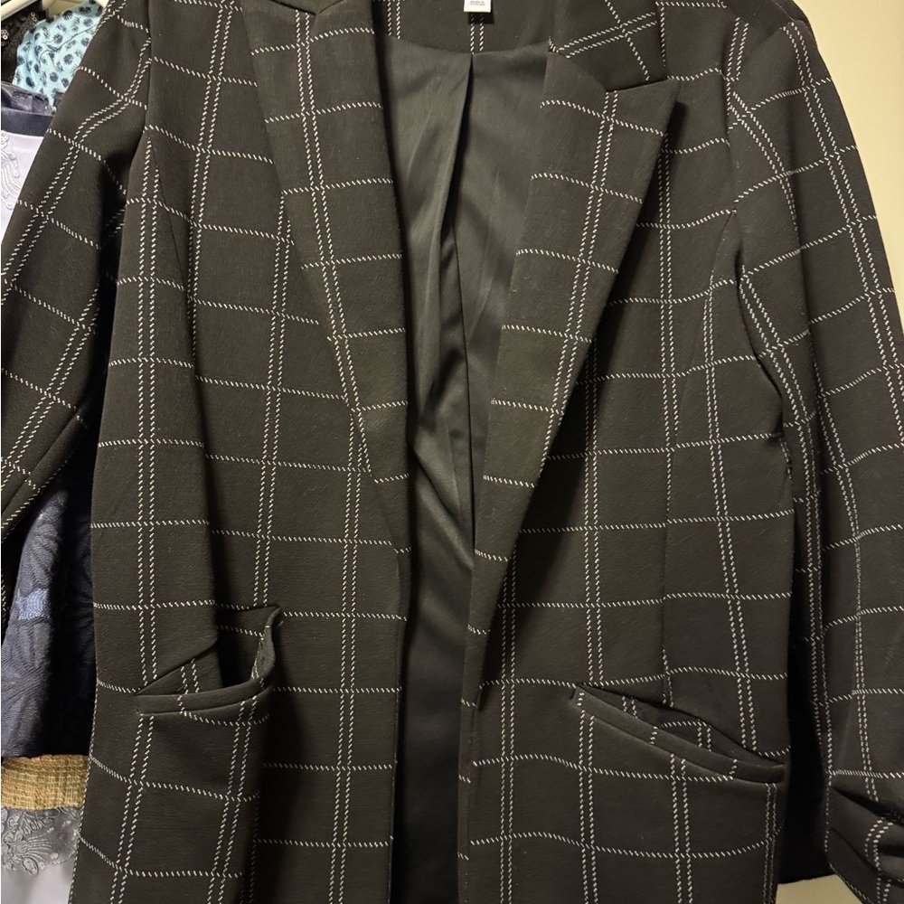 Nine West Dark Gray Checkered Blazer